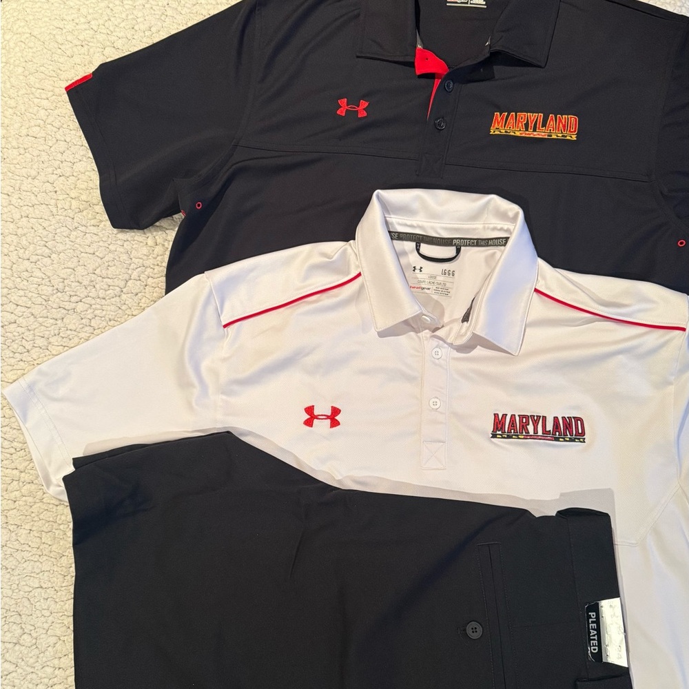 Under Armour Marylnd Black and White Polo Shirts black Shorts.